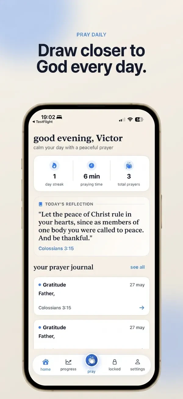 Faithlocked prayer dashboard and daily journal