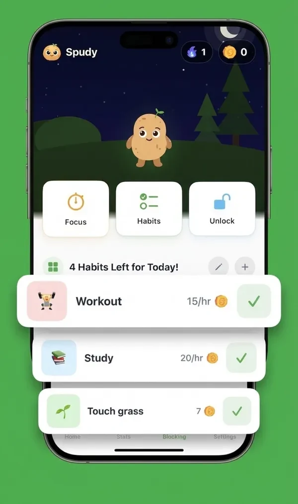 Spudy daily habits screen